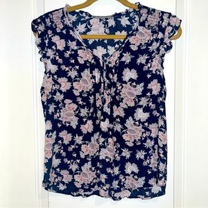 Navy and Pink floral pattern blouse